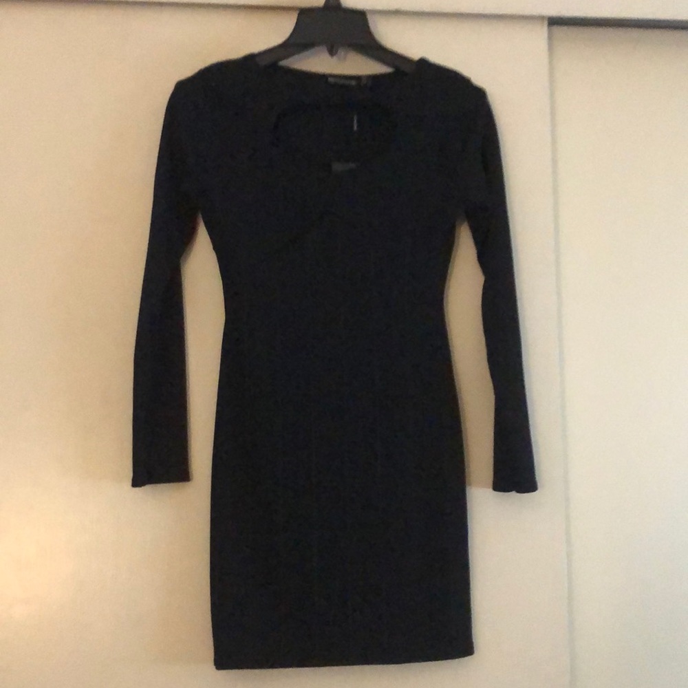 Black bodycon dress with front cutout